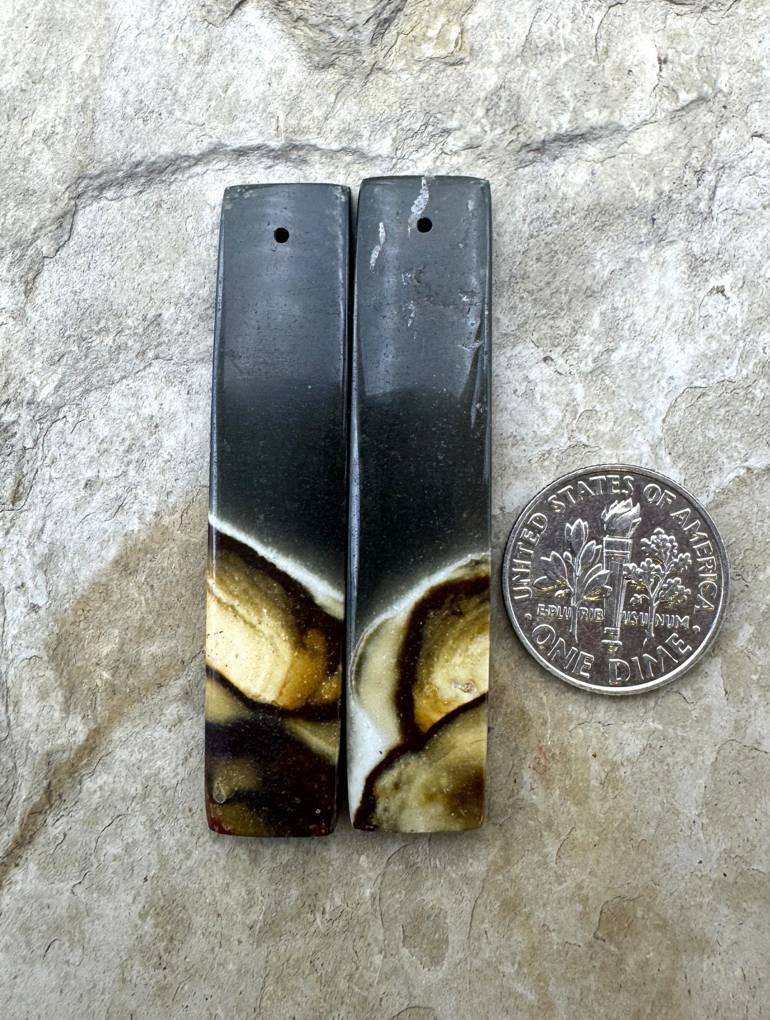 Polychrome Jasper LARGE Matching Beads Slab Pair 11x50mm