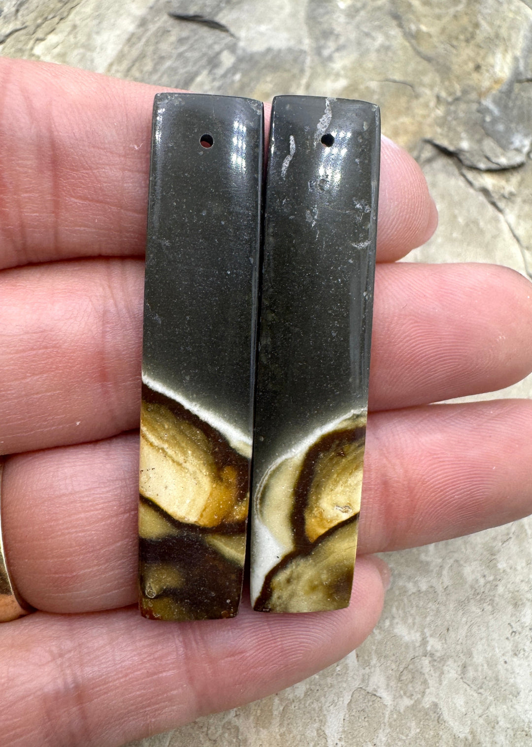Polychrome Jasper LARGE Matching Beads Slab Pair 11x50mm