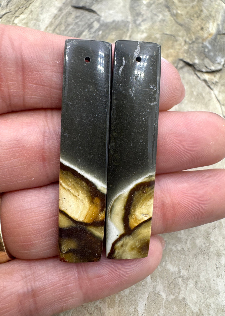 Polychrome Jasper LARGE Matching Beads Slab Pair 11x50mm