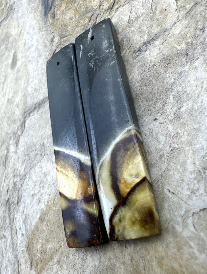 Polychrome Jasper LARGE Matching Beads Slab Pair 11x50mm