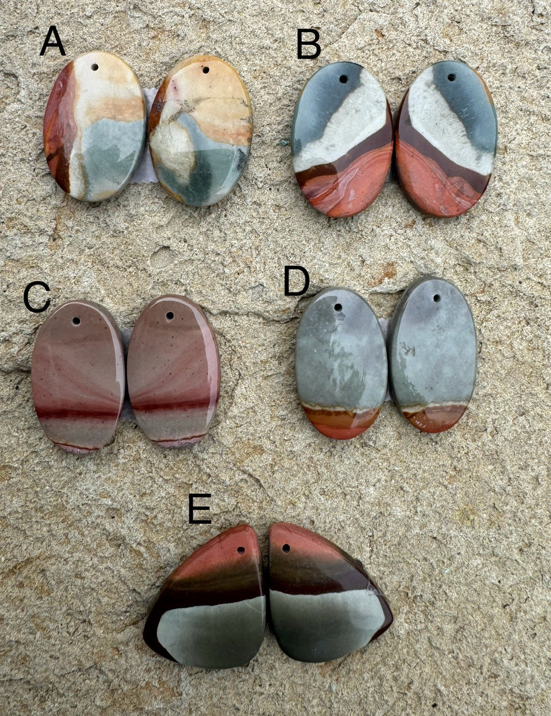 Polychrome Jasper Matching Beads Slab Pairs Various Shapes