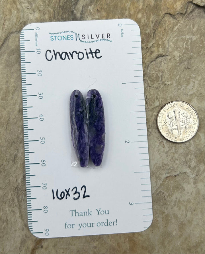 Premium Color Charoite Matching Earring Slab Bead Pair