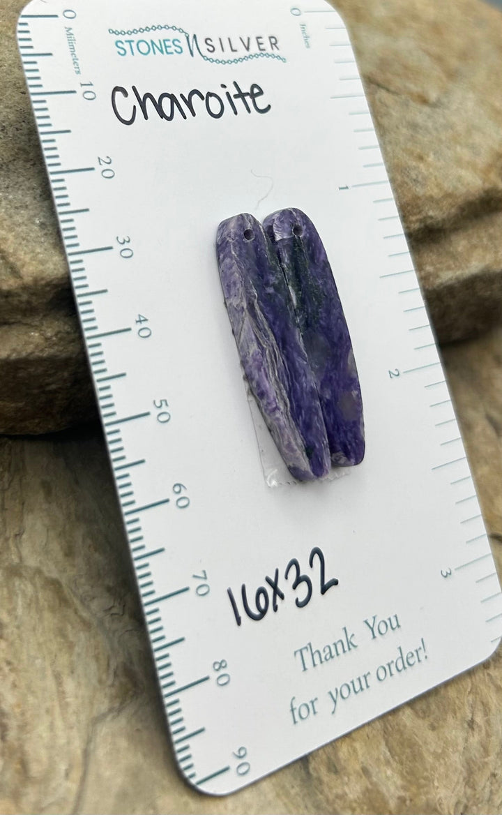 Premium Color Charoite Matching Earring Slab Bead Pair