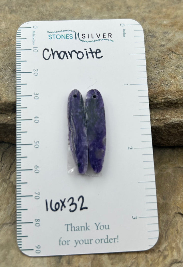 Premium Color Charoite Matching Earring Slab Bead Pair