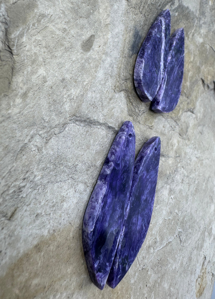 Premium Color Charoite Matching Earring Slab Bead Pair