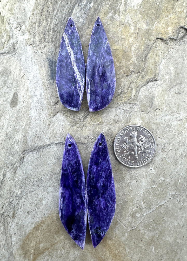 Premium Color Charoite Matching Earring Slab Bead Pair