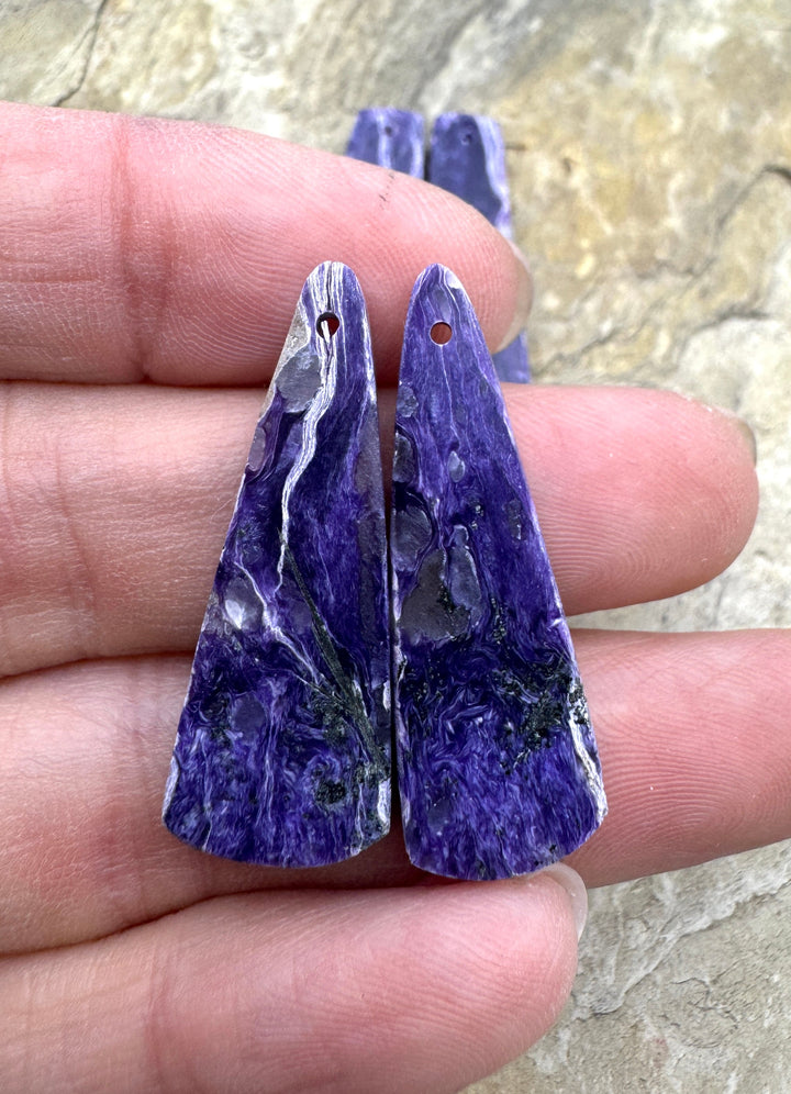 Premium Color Charoite Matching Earring Slab Bead Pair