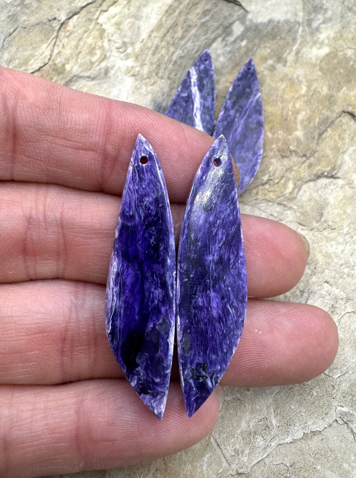 Premium Color Charoite Matching Earring Slab Bead Pair