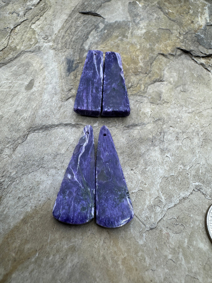 Premium Color Charoite Matching Earring Slab Bead Pair