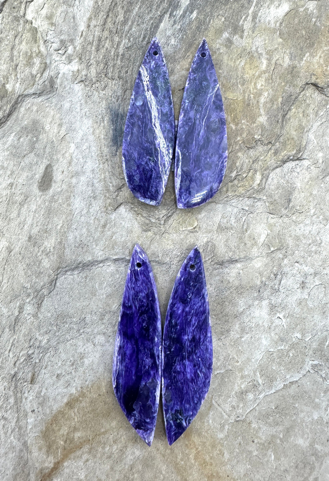 Premium Color Charoite Matching Earring Slab Bead Pair