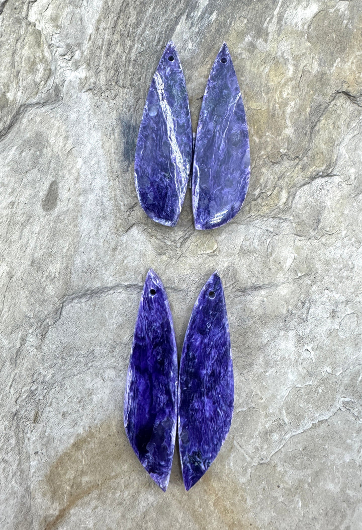 Premium Color Charoite Matching Earring Slab Bead Pair