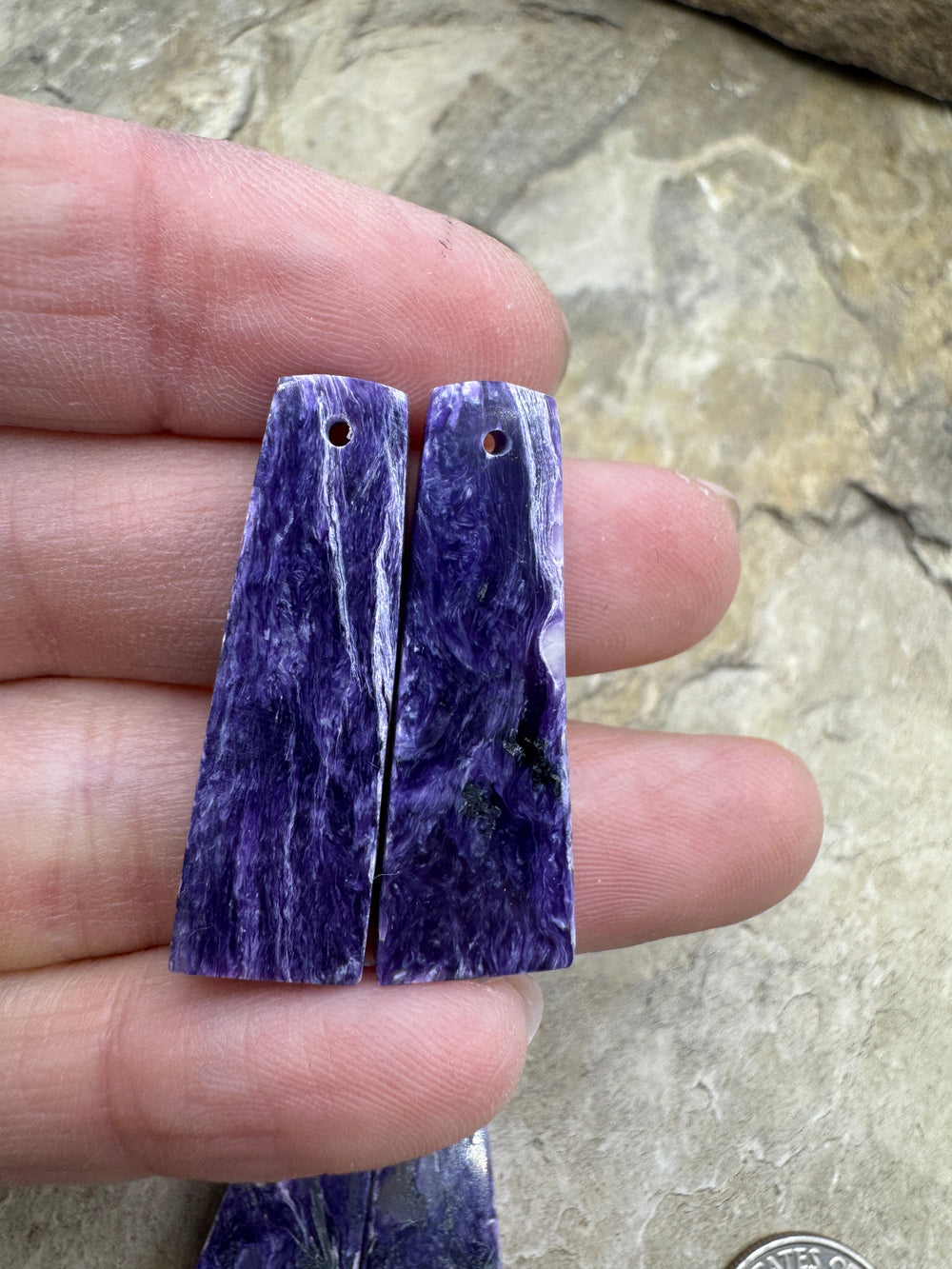 Premium Color Charoite Matching Earring Slab Bead Pair
