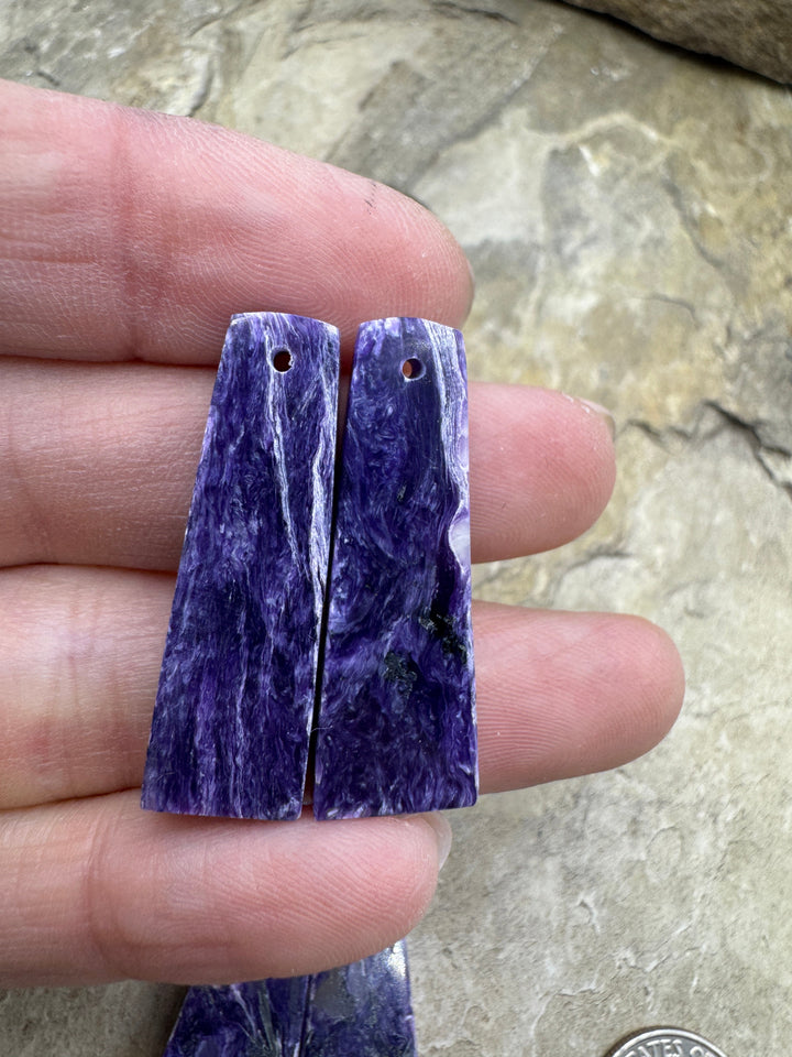 Premium Color Charoite Matching Earring Slab Bead Pair
