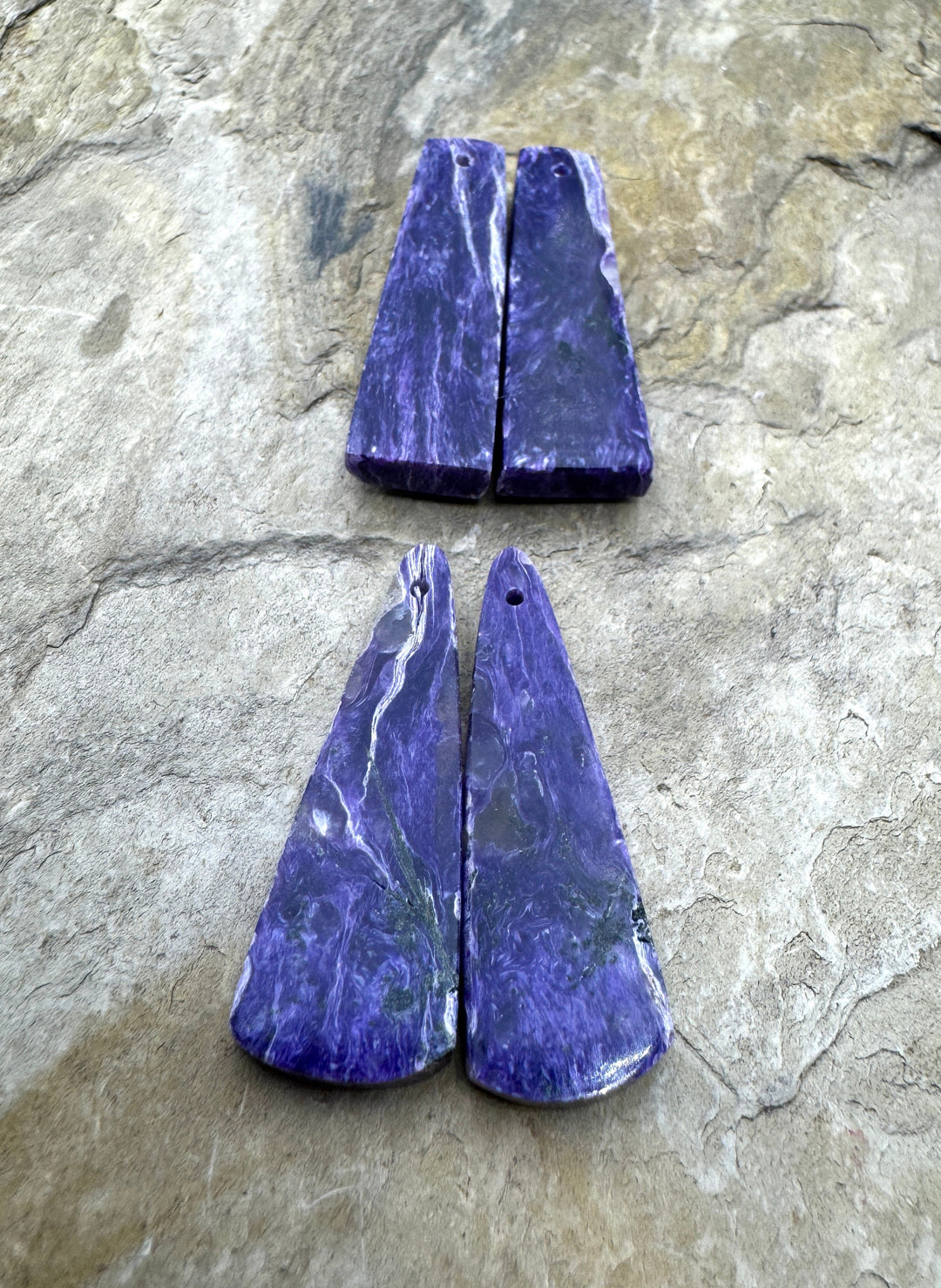 Premium Color Charoite Matching Earring Slab Bead Pair