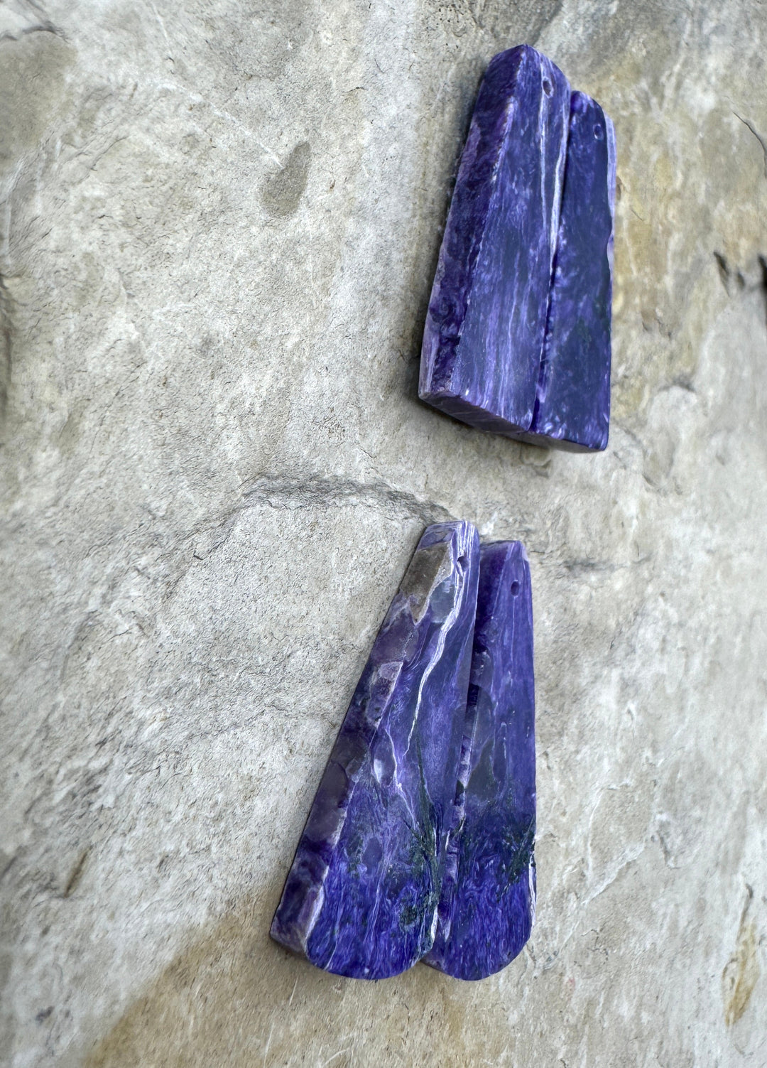 Premium Color Charoite Matching Earring Slab Bead Pair