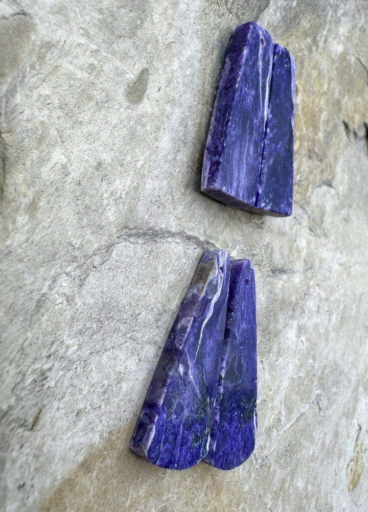 Premium Color Charoite Matching Earring Slab Bead Pair
