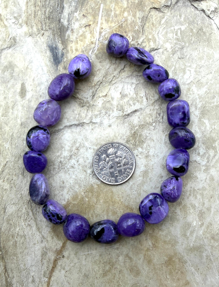 Premium Color Charoite (Russia) 10x13mm Nugget Beads 8 Inch