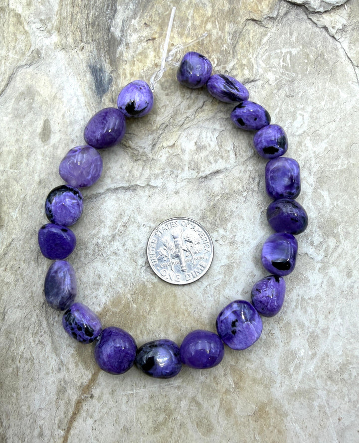 Premium Color Charoite (Russia) 10x13mm Nugget Beads 8 Inch
