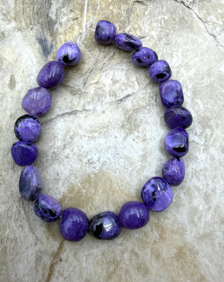 Premium Color Charoite (Russia) 10x13mm Nugget Beads 8 Inch