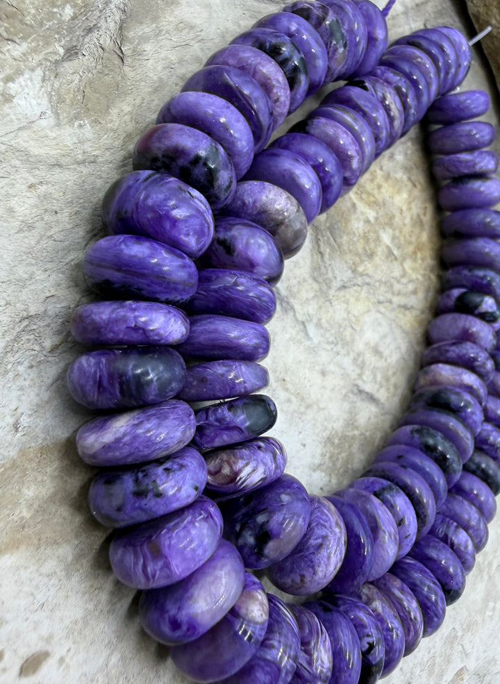 Premium Color Charoite (Russia) 12mm Wheel Beads 8 Inch