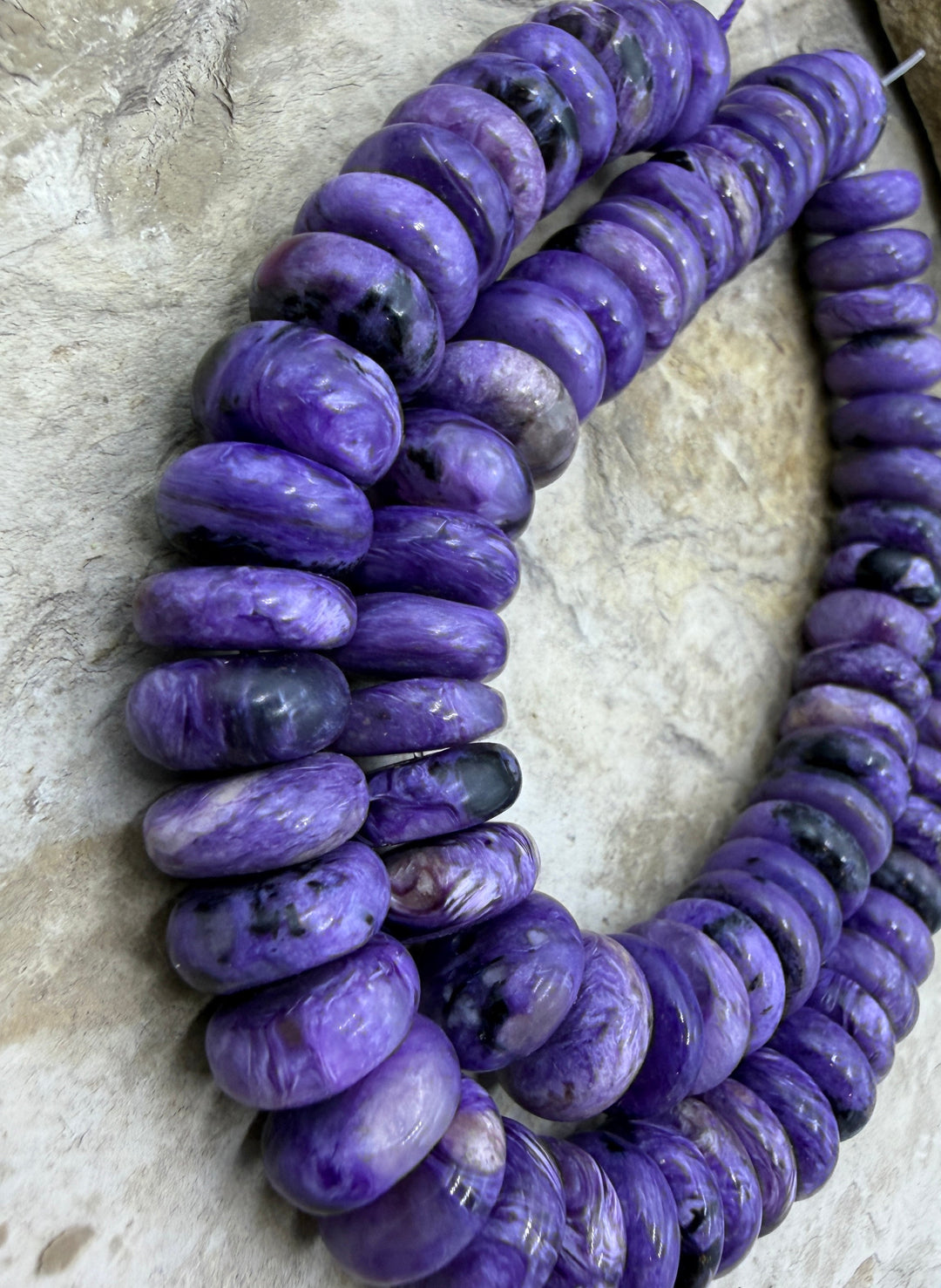 Premium Color Charoite (Russia) 12mm Wheel Beads 8 Inch