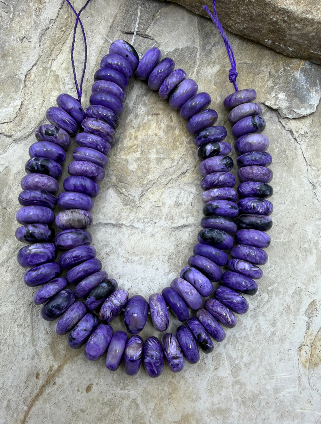 Premium Color Charoite (Russia) 12mm Wheel Beads 8 Inch