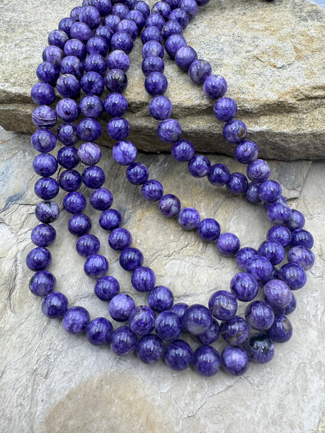 Premium Color Charoite (Russia) 10mm Round Bead Strand 16