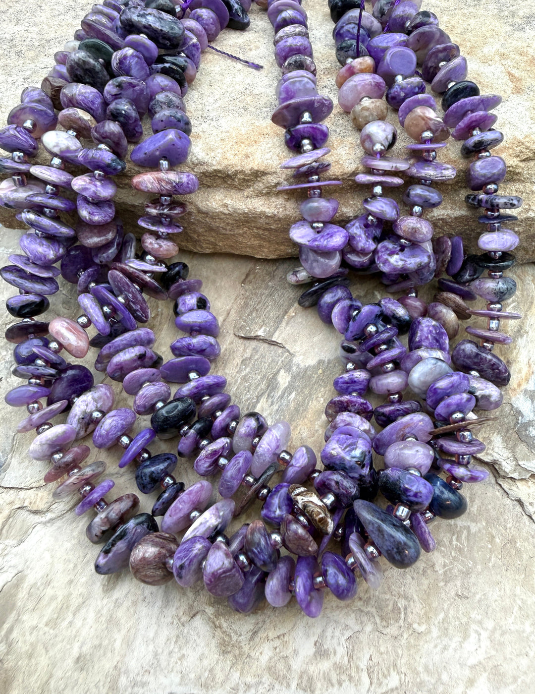 Premium Color Charoite (Russia) Flat Nugget Stands