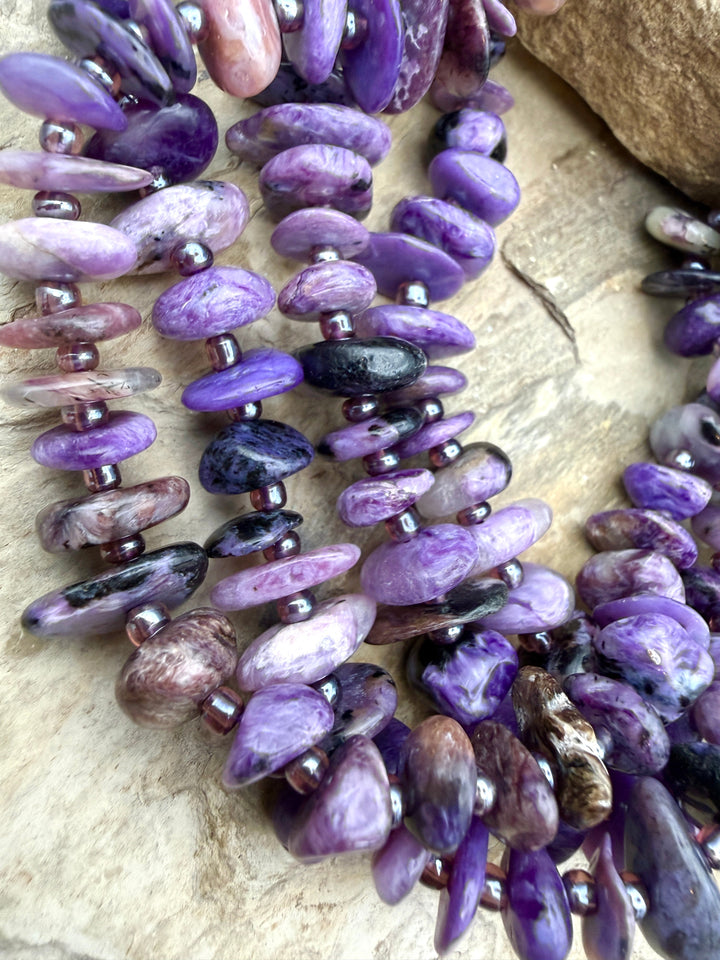 Premium Color Charoite (Russia) Flat Nugget Stands