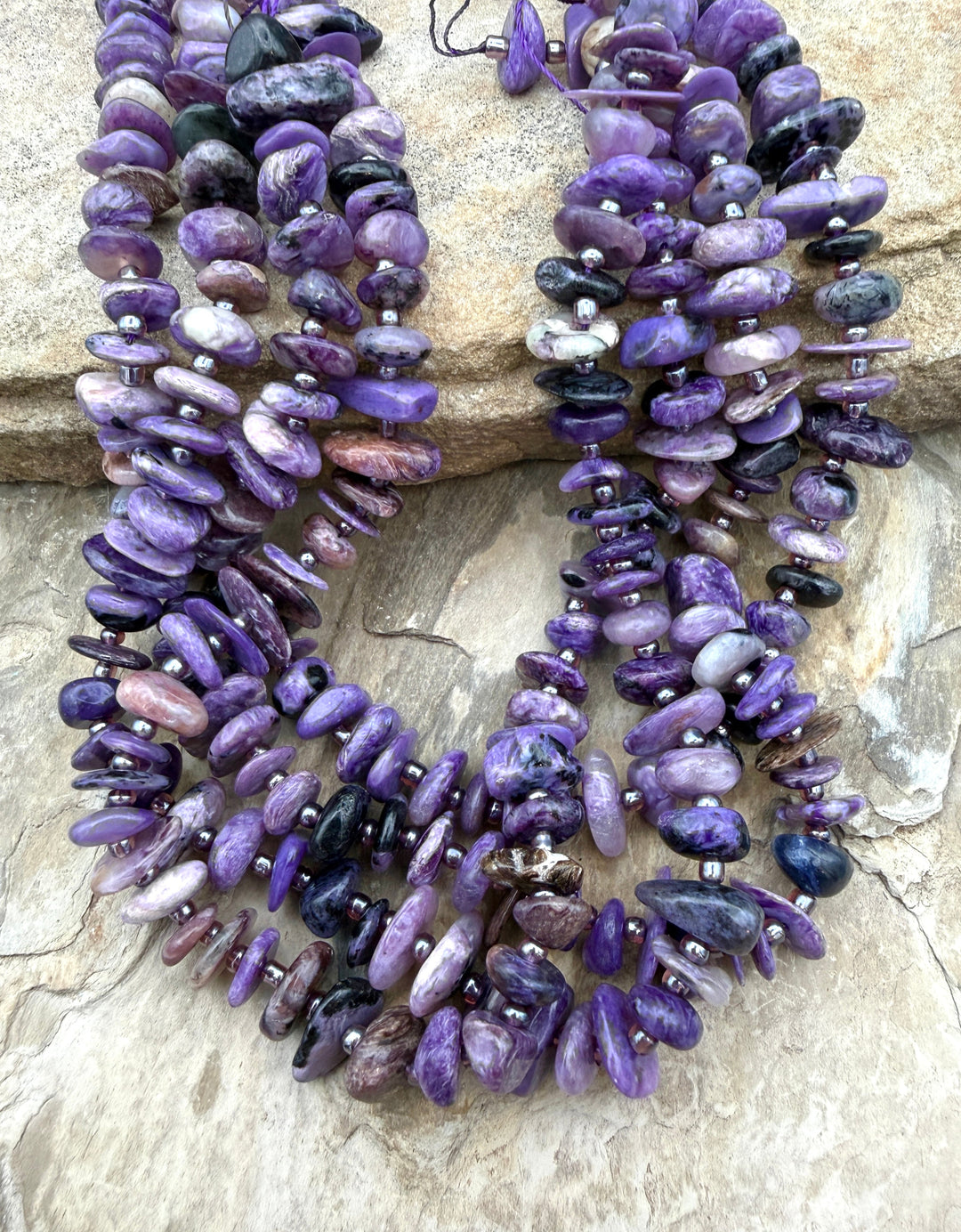 Premium Color Charoite (Russia) Flat Nugget Stands