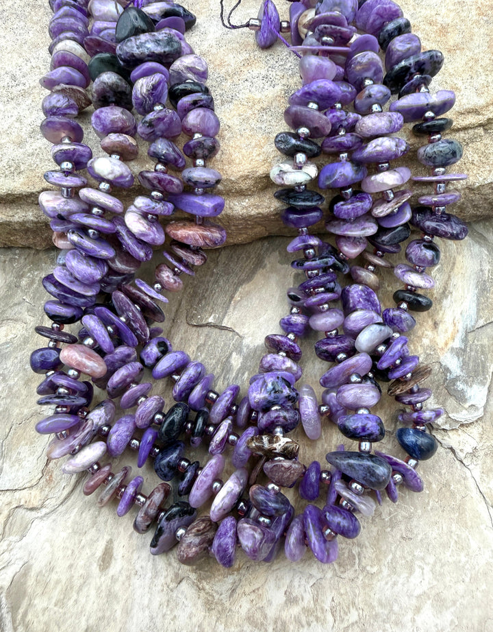 Premium Color Charoite (Russia) Flat Nugget Stands