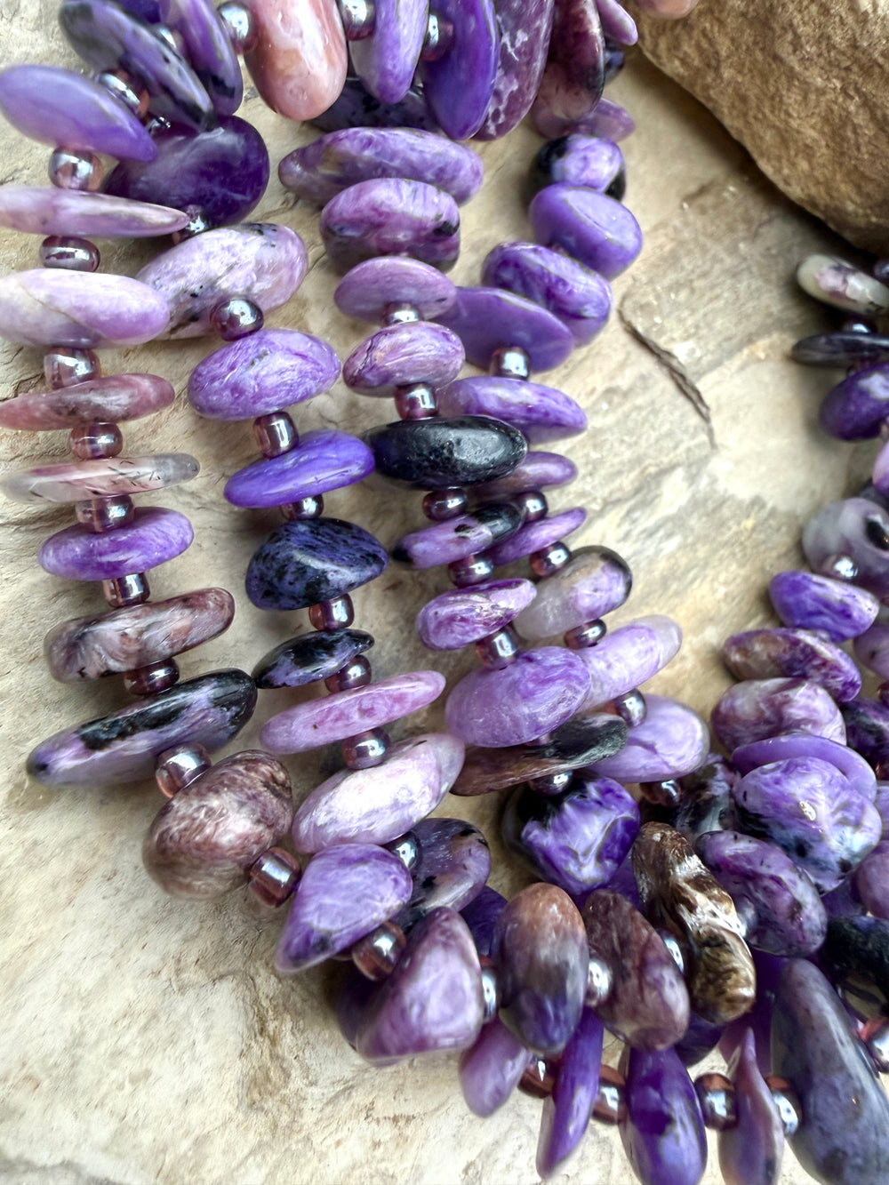 Premium Color Charoite (Russia) Flat Nugget Stands