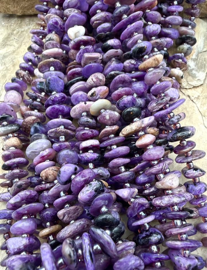 Premium Color Charoite (Russia) Flat Nugget Stands