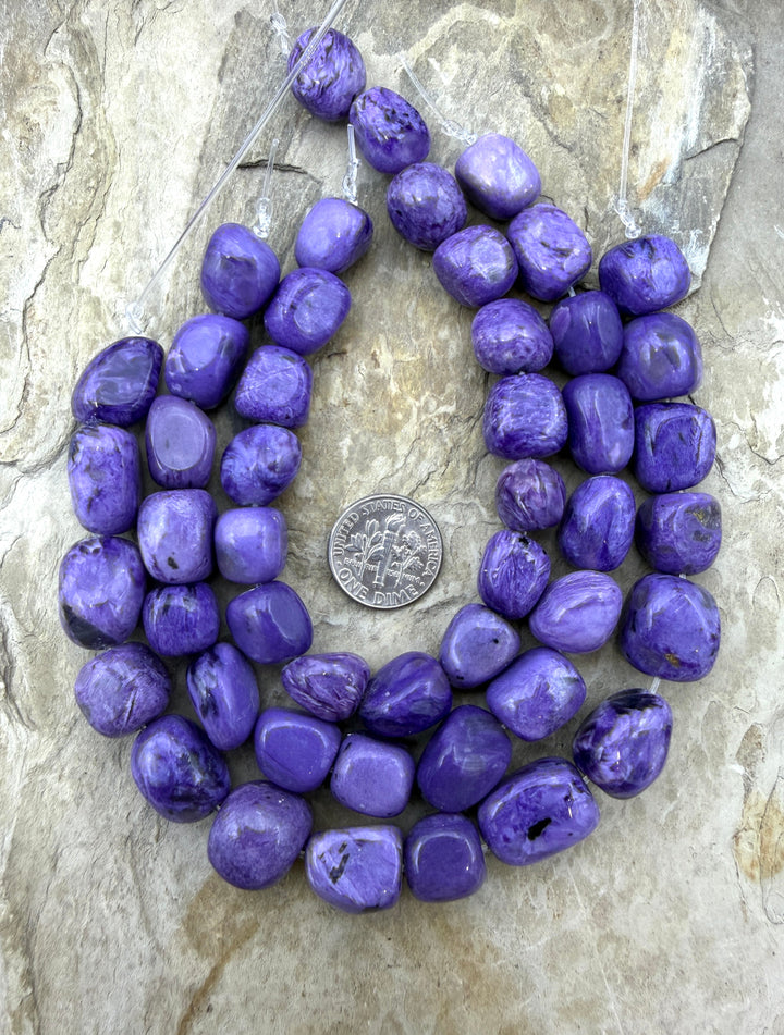 Premium Color Charoite (Russia) Large Nugget Beads