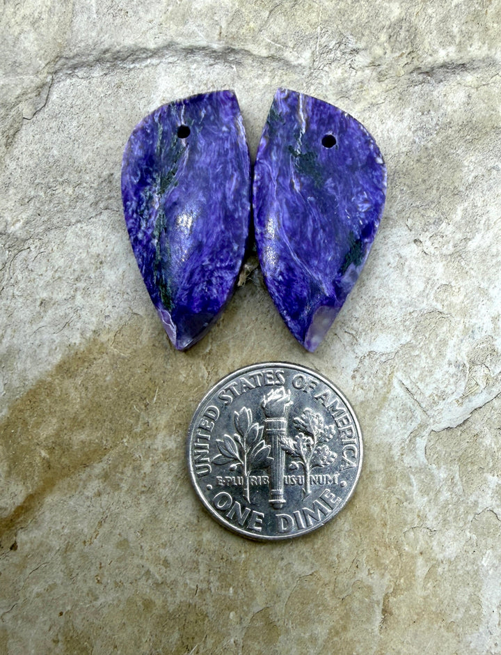 Premium Color Charoite (Russia) Matching Earring Slab Bead