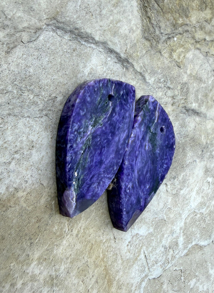Premium Color Charoite (Russia) Matching Earring Slab Bead