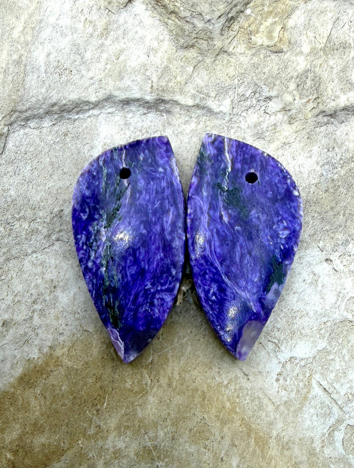 Premium Color Charoite (Russia) Matching Earring Slab Bead
