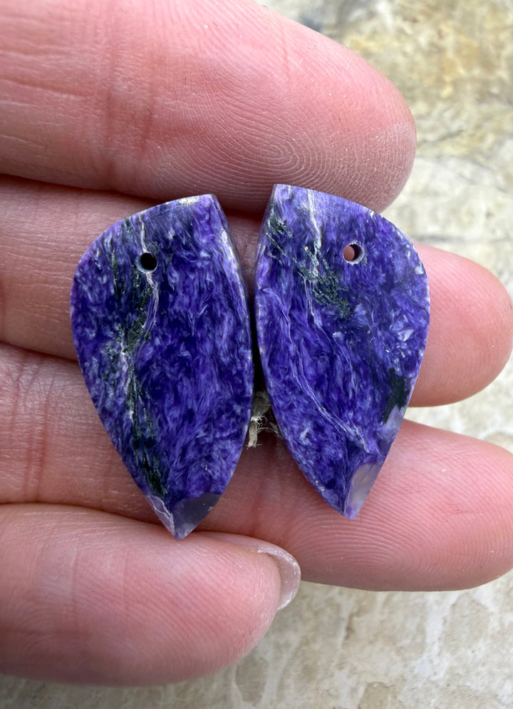 Premium Color Charoite (Russia) Matching Earring Slab Bead