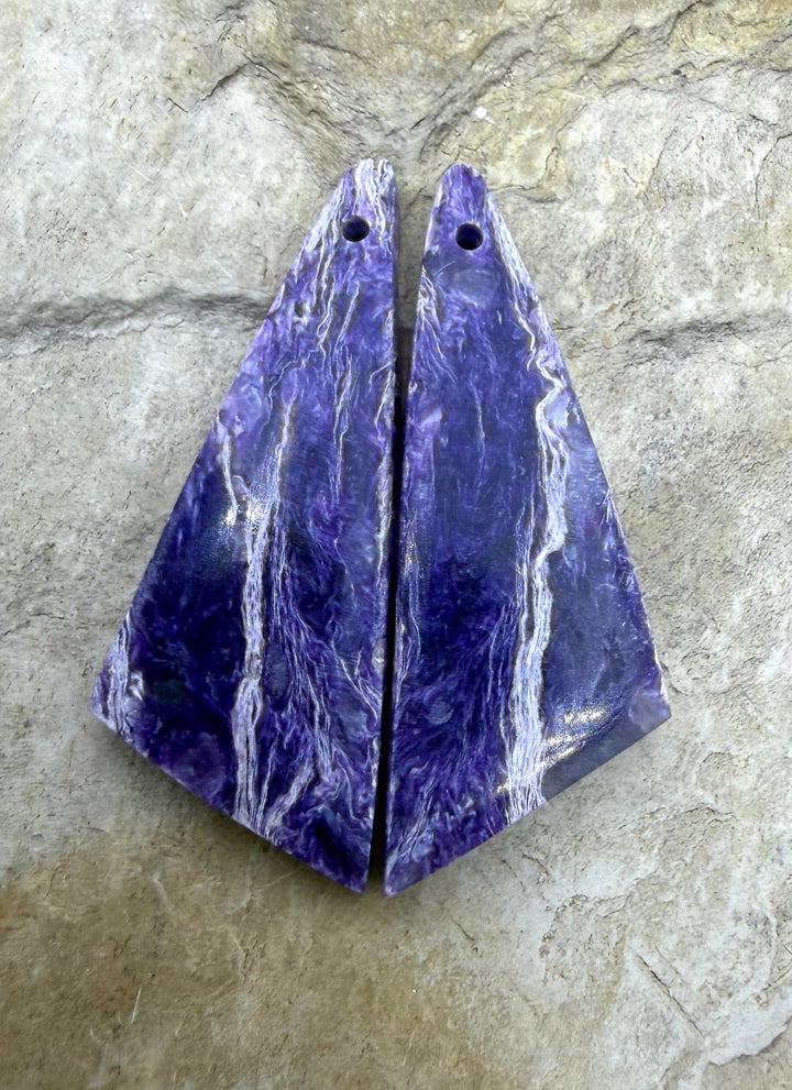 Premium Color Charoite (Russia) Matching Earring Slab Bead