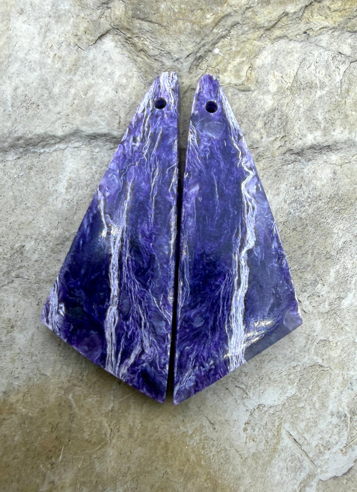 Premium Color Charoite (Russia) Matching Earring Slab Bead