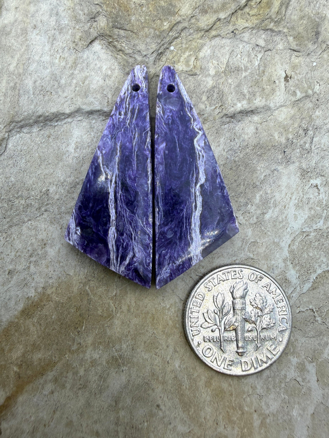 Premium Color Charoite (Russia) Matching Earring Slab Bead