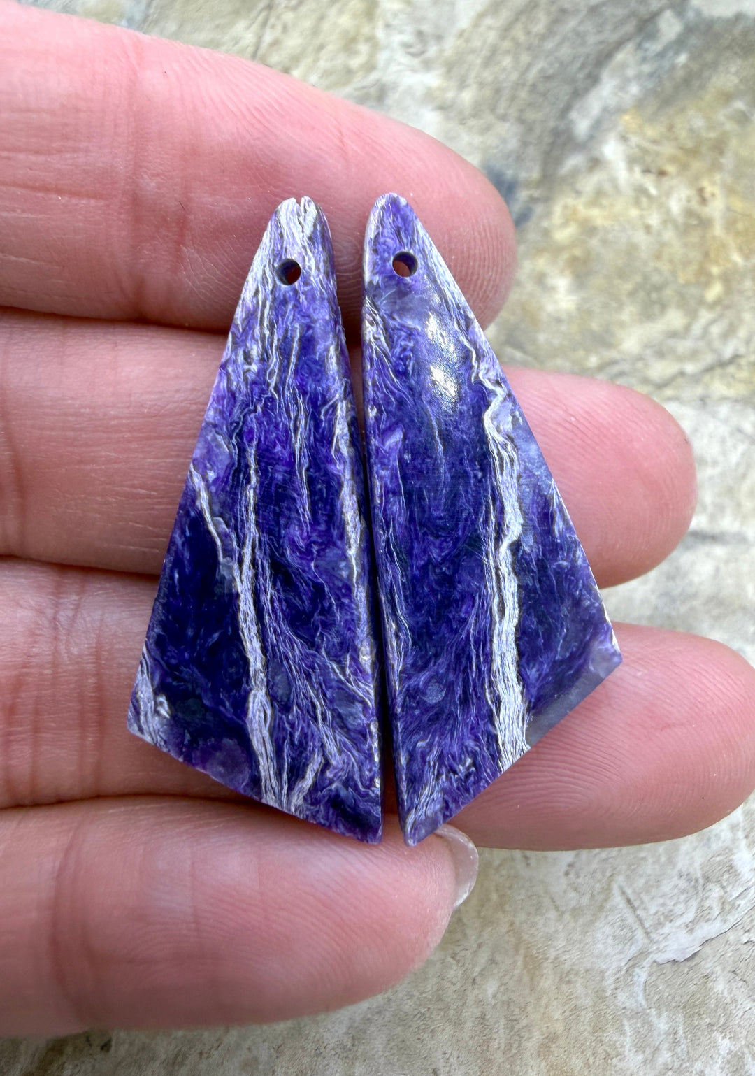 Premium Color Charoite (Russia) Matching Earring Slab Bead