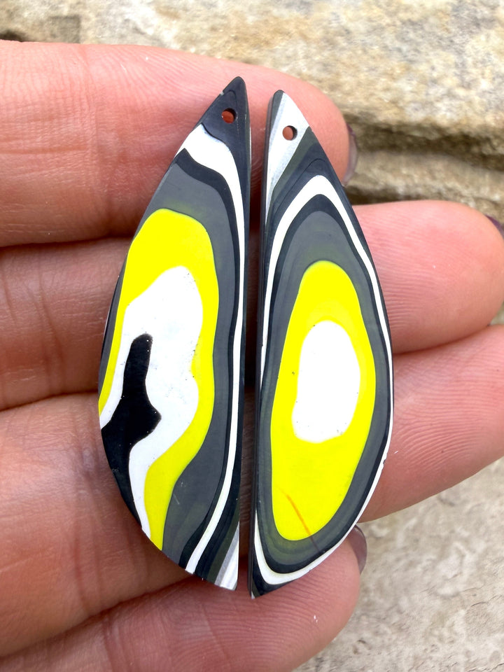 Premium Fordite/Detroit Agate Earring Slab Bead Pair