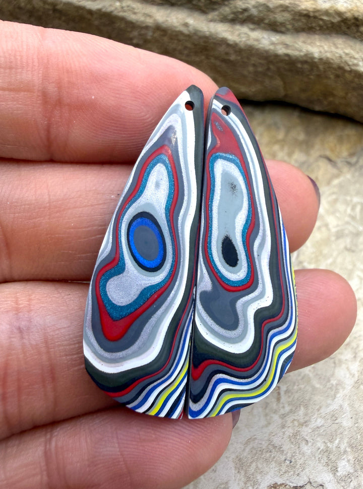 Premium Fordite/Detroit Agate Earring Slab Bead Pair