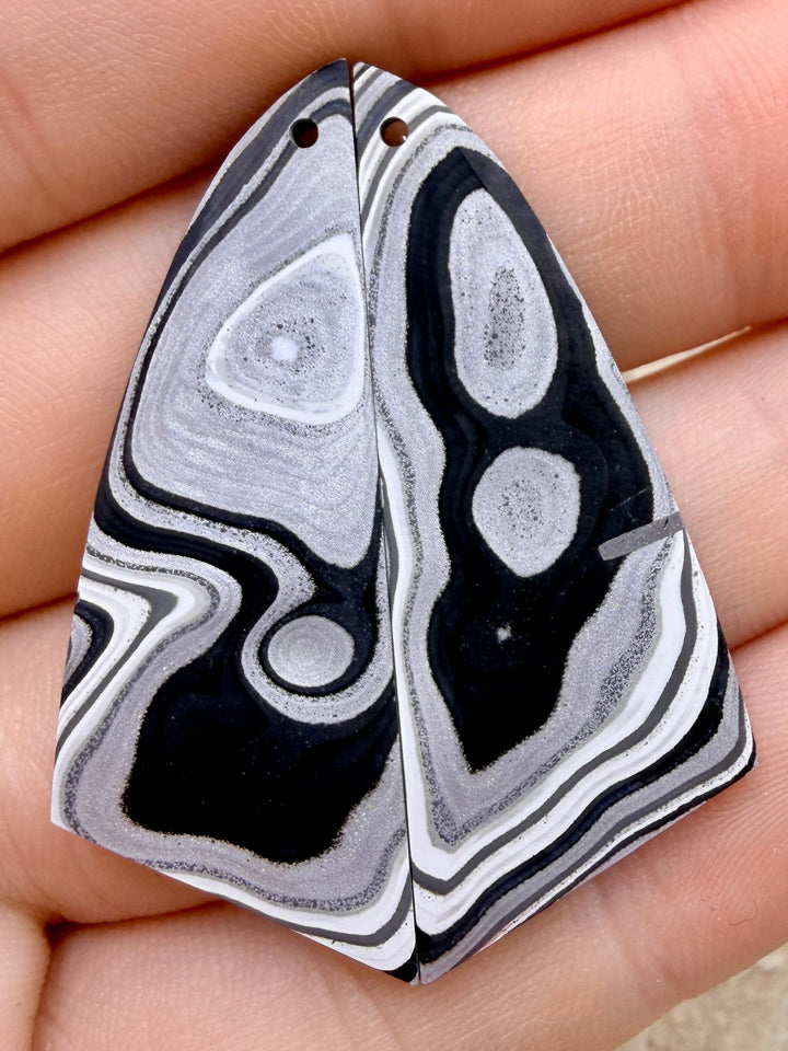 Premium Fordite/Detroit Agate Earring Slab Bead Pair