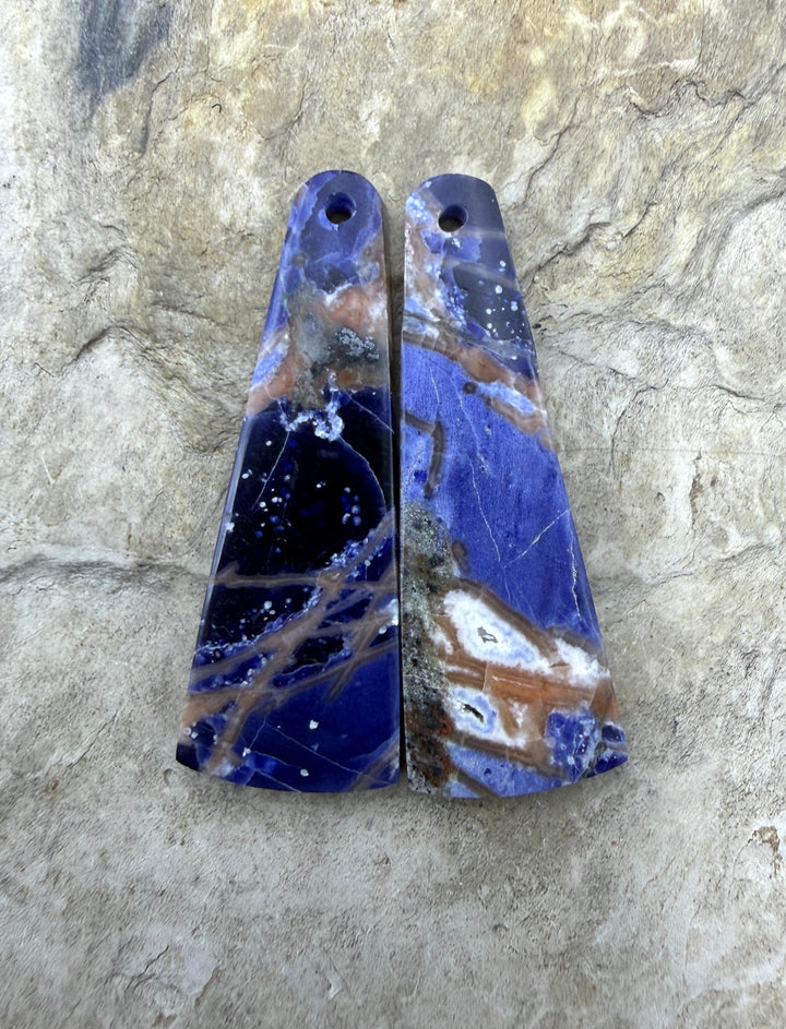 Premium Sodalite Matching Earring Slab Bead Pair 12x33mm