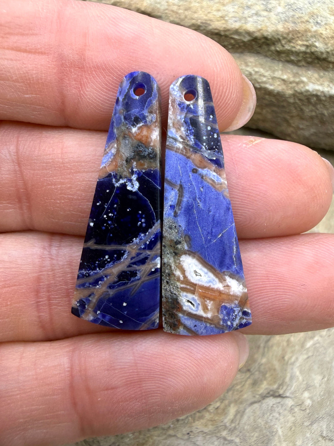 Premium Sodalite Matching Earring Slab Bead Pair 12x33mm