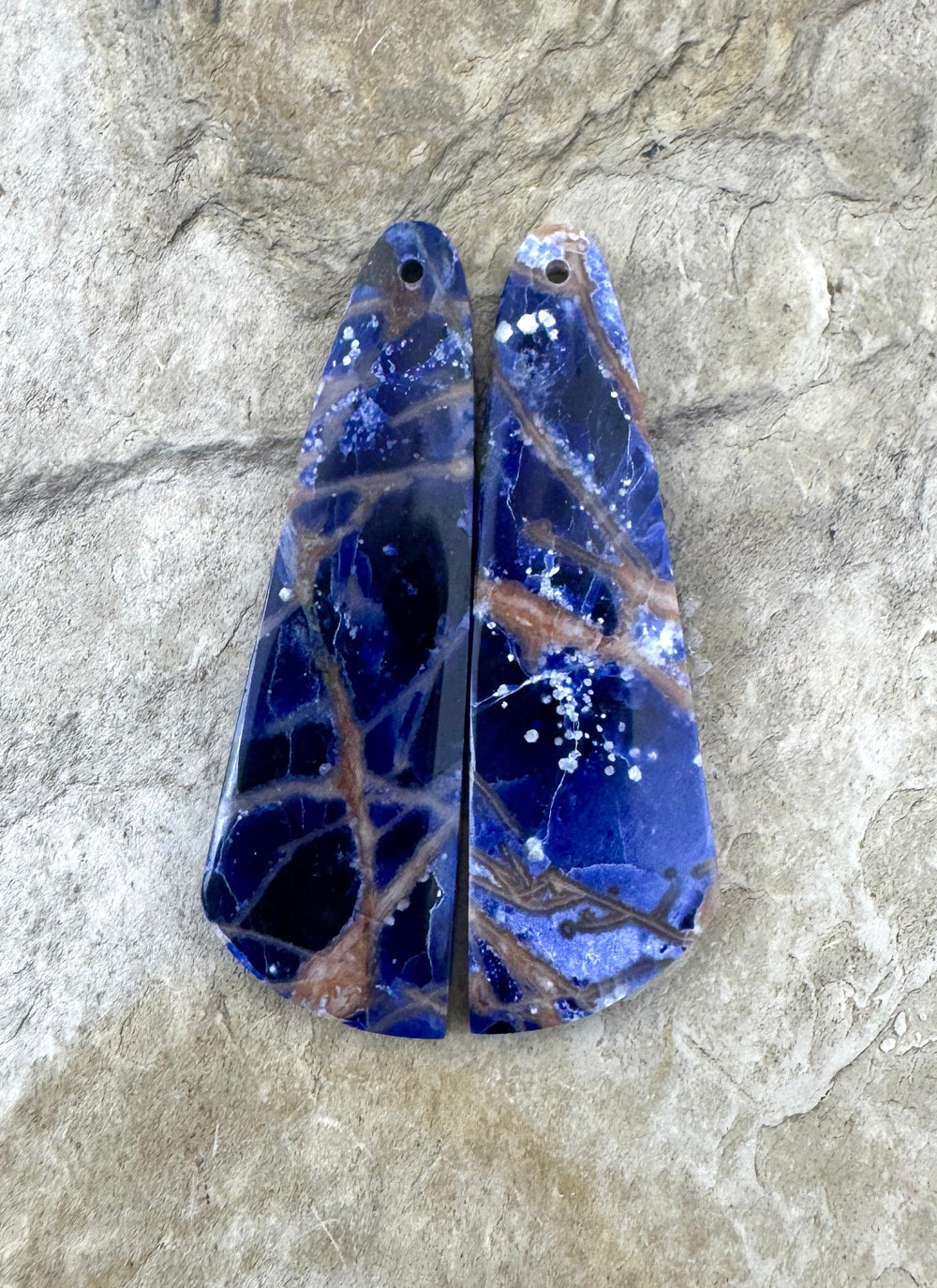 Premium Sodalite Matching Earring Slab Bead Pair 13x42mm