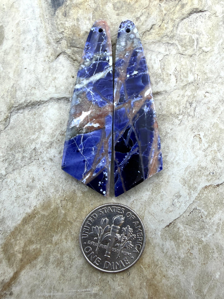 Premium Sodalite Matching Earring Slab Bead Pair 13x49mm