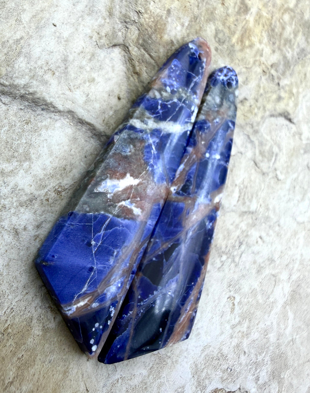 Premium Sodalite Matching Earring Slab Bead Pair 13x49mm